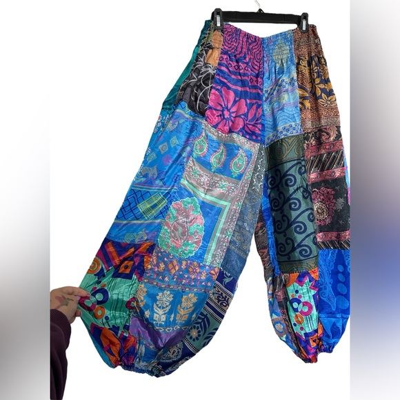 Mexicali Blues Colorful Silk Patchwork Harem Pants Size L/XL - Picture 3 of 12